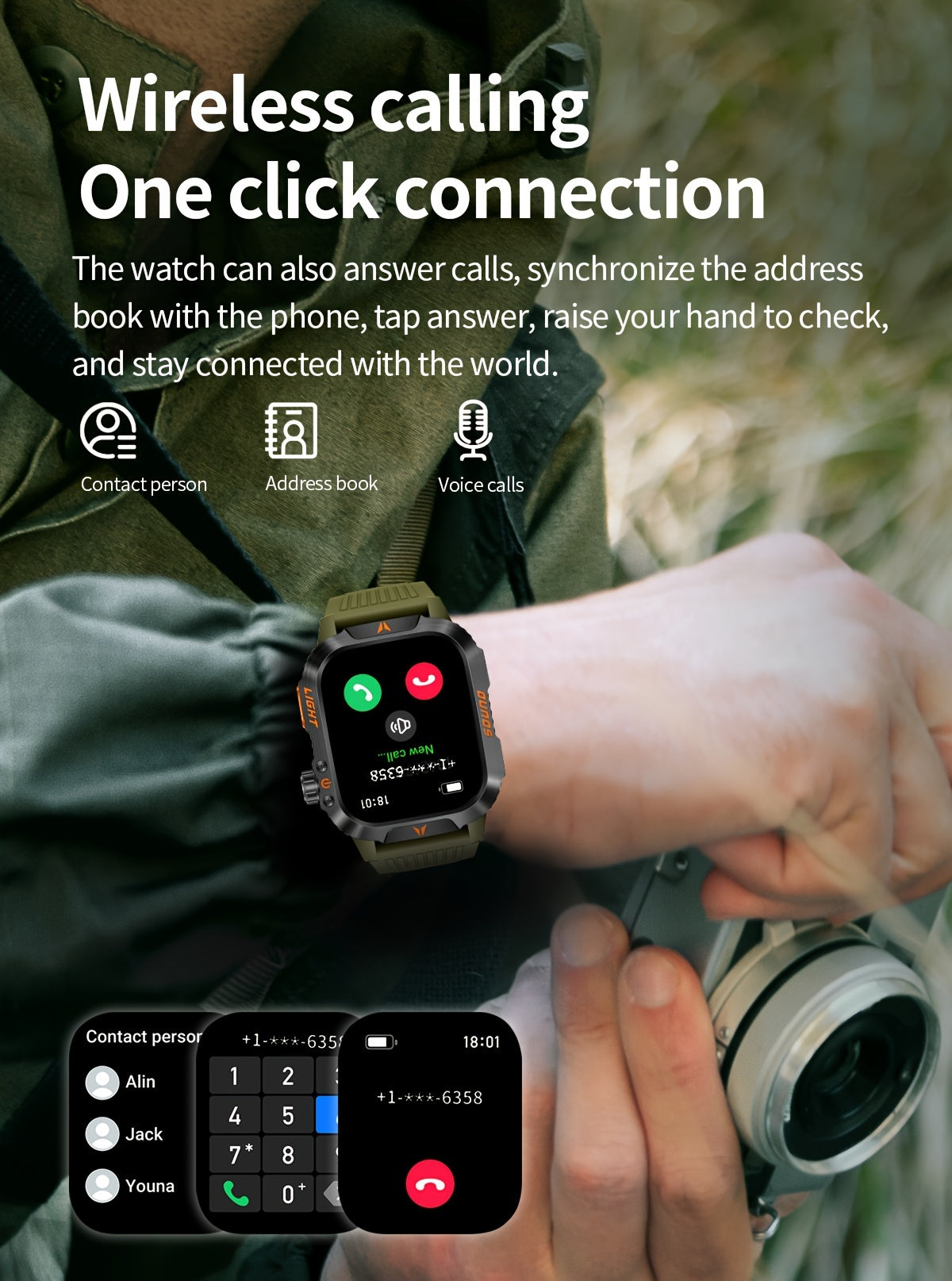 QTLLBT 2024New Smart Watch (Answer/Call) Outdoor Sports Watch LED Altimeter Barometer 100+ Sports Modes 600mAh Battery Multimedia Message Viewing Weather Pedometer Fitness Tracker For Android Phone Gift