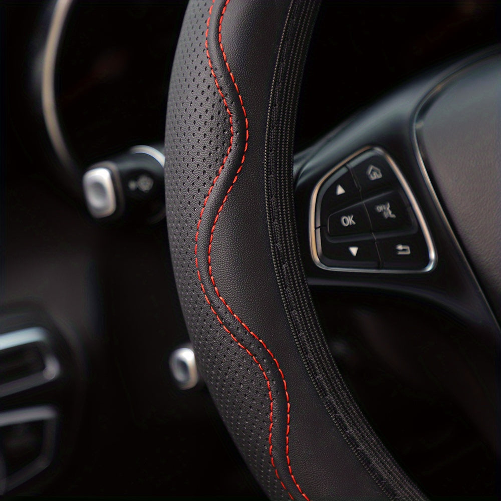 Luxurious PU Leather Steering Wheel Cover - 3D Comfort, No Inner Ring, Car Accessories Christmas Gift