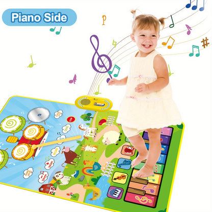 Musical Toys With 8 Animal Sounds, Musical Mat With Piano Keyboard & Drum Set With 2 Sticks, 3 Instrument Sounds/13 Demo, Interactive Toy, Birthday/Christmas Gifts, Gaming Gift