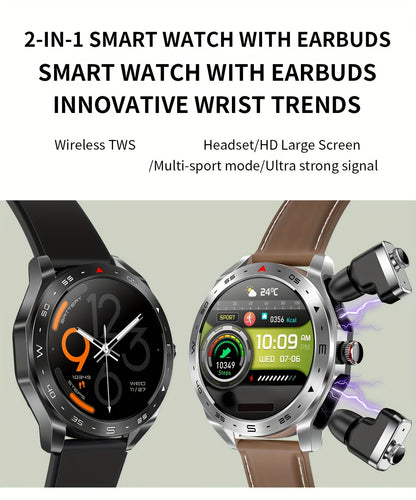 2025 New Men's 1.52-in-1 SmartWatch, Sports Device with TWS Earphones, Wireless Call, Outdoor Exercise SmartWatch, 400mAh Battery, Sleeping Men SmartWatch