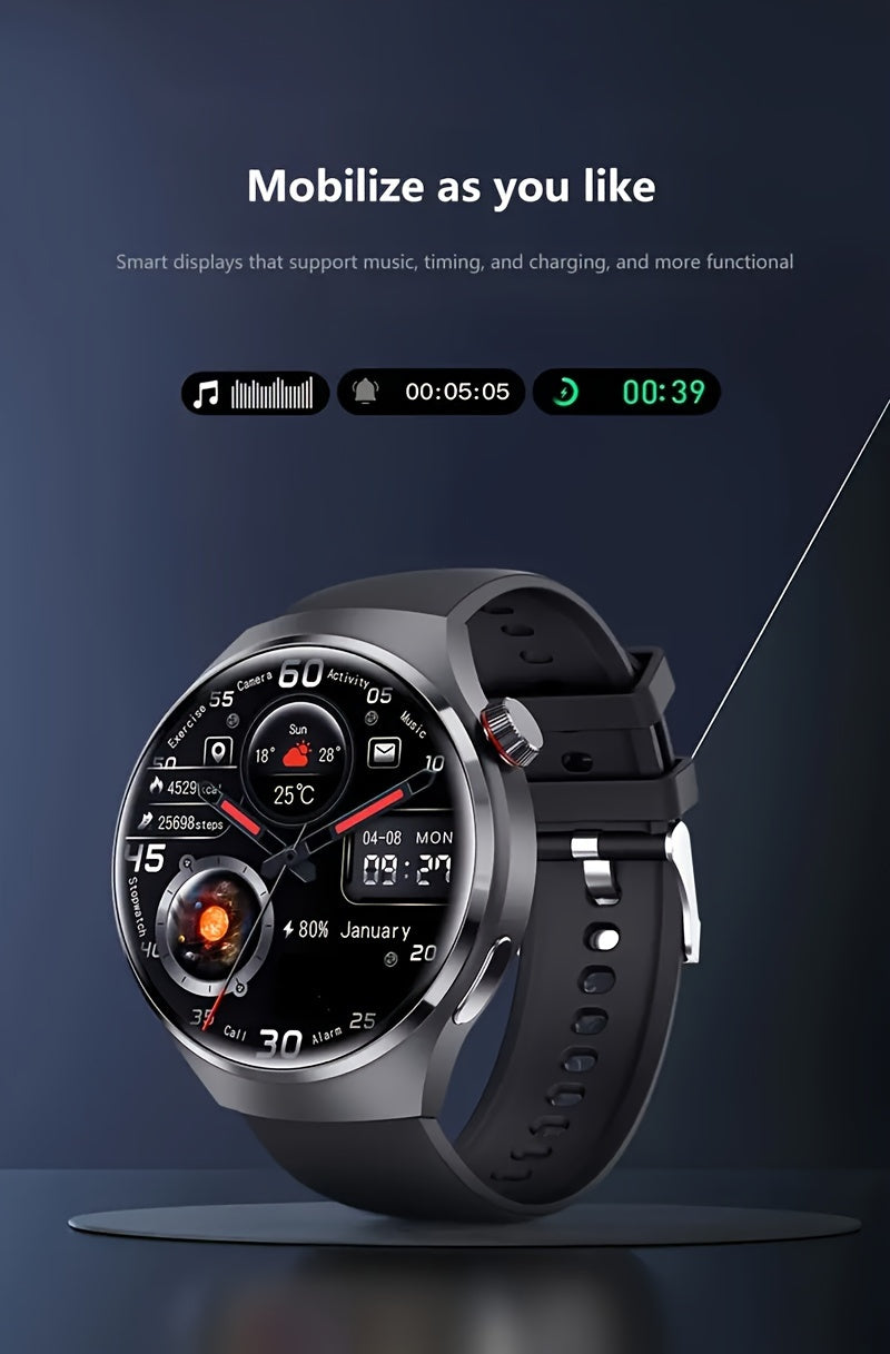 LITTLE MEATBALL Men's Smartwatch, 3.63cm HD Color Display, Wireless Calling,, 100+ Sports Modes, Sleep & Business Monitor, USB Charging, Zinc Alloy, Silicone Strap, Glitter Embellishment, Fitness Tracker Watch|Metallic Finish