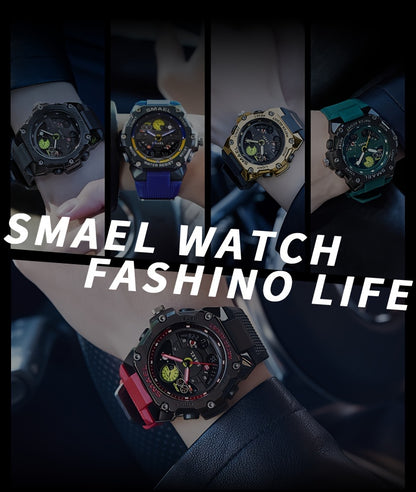 SMAEL Racing Dashboard Design Outdoor Sports Watch - LED Stopwatch Quartz - For Men & Women - Suitable for Sports & Outdoor Activities - Perfect Gift for Adventurers & Sports Enthusiasts