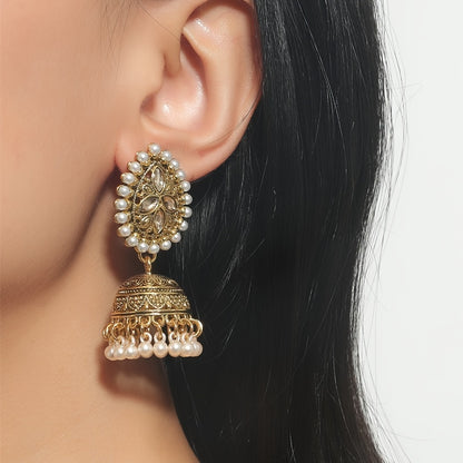 Stunning Bollywood-Inspired Drop Earrings - Women Jewelry - Retro Flower and Lantern Design, Golden or Silvery Finish, Daily Outfit and Party Accessories with Unique Style