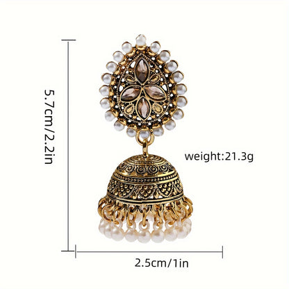 Stunning Bollywood-Inspired Drop Earrings - Women Jewelry - Retro Flower and Lantern Design, Golden or Silvery Finish, Daily Outfit and Party Accessories with Unique Style