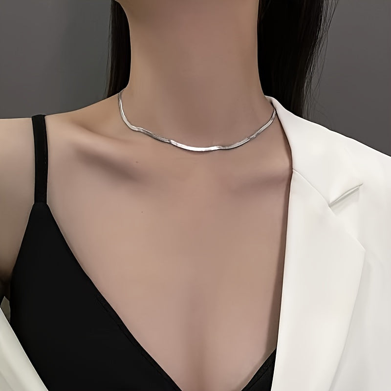 1pc-Stainless Steel Plated Chain Herringbone Necklace Choker Necklaces For Women Girl Gifts Jewelry