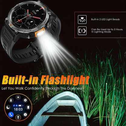 KE3 Sports Smart Watch for Men with Flashlight, LED Lighting, Answer/Make Calls, IPX8 Outdoor Sports Watch, Fitness Tracker, Pedometer, HD Touch Smartwatch, Smart Watches Compatible with iPhone And Android Phones