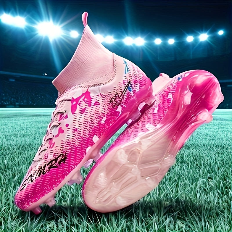 Men's Football Cleats - Lightweight Breathable Training & Match Soccer Shoes with Turf/Ground Studs, Pink/Black/White Color Options, PU Upper & Rubber Sole for All-Season Indoor/ Play, Lace-Up Clekets, Soccer Boots, Soccer Cl