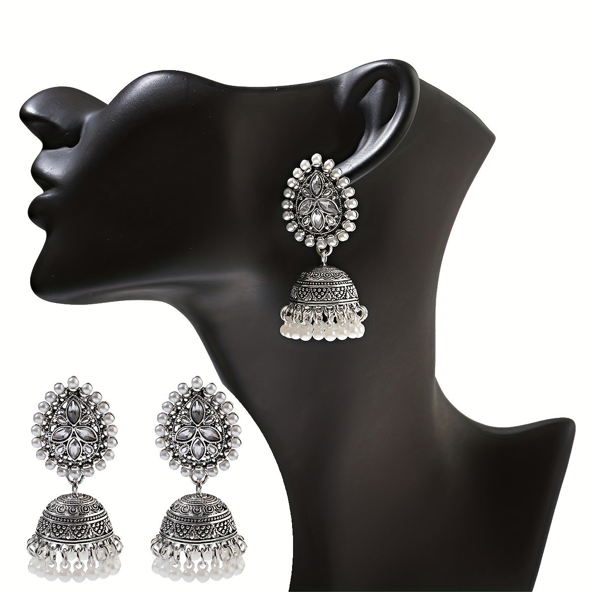 Stunning Bollywood-Inspired Drop Earrings - Women Jewelry - Retro Flower and Lantern Design, Golden or Silvery Finish, Daily Outfit and Party Accessories with Unique Style