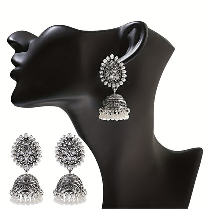 Stunning Bollywood-Inspired Drop Earrings - Women Jewelry - Retro Flower and Lantern Design, Golden or Silvery Finish, Daily Outfit and Party Accessories with Unique Style