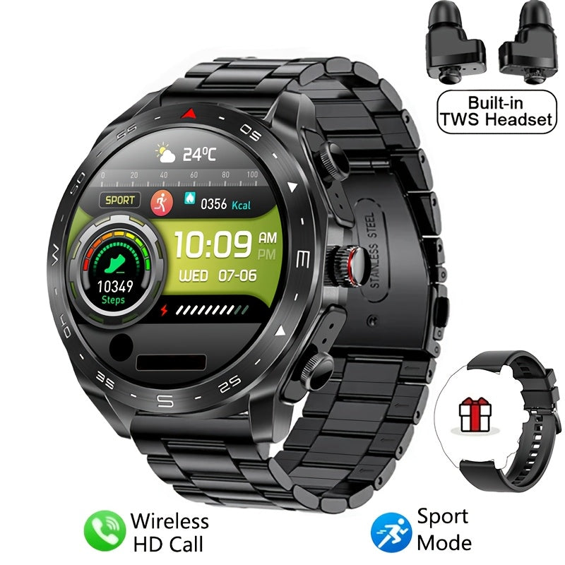 2025 New Men's 1.52-in-1 SmartWatch, Sports Device with TWS Earphones, Wireless Call, Outdoor Exercise SmartWatch, 400mAh Battery, Sleeping Men SmartWatch