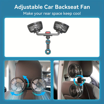 1 Pc Car Fan, Car Small Air Conditioner, Double-headed Rear Fan, Strong Wind, 360 Degrees Rotation, Large Air Volume, Subwoofer Operation, Base Fixed Clip Mounting Method, Suitable For Car Home