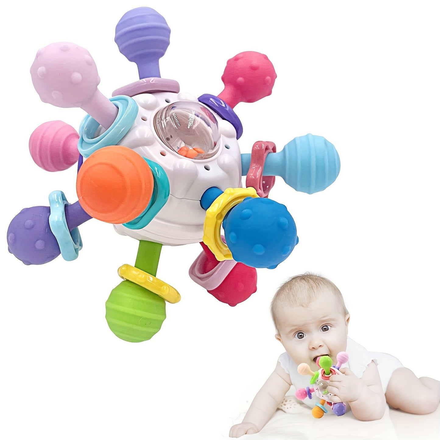 Baby Montessori Toy Baby Teething Teether Toys 6 To 12 Months: Teether Toys For Baby 6-12 Months | Baby Toys 0 To 6 Months Baby Teething Ball Toy 0-3 Month Rattle Infant Toys For 0-3-6-12 Months Baby