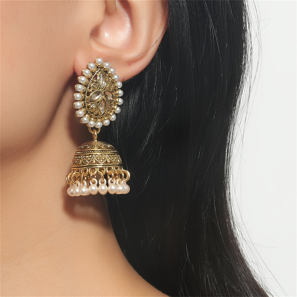 Stunning Bollywood-Inspired Drop Earrings - Women Jewelry - Retro Flower and Lantern Design, Golden or Silvery Finish, Daily Outfit and Party Accessories with Unique Style