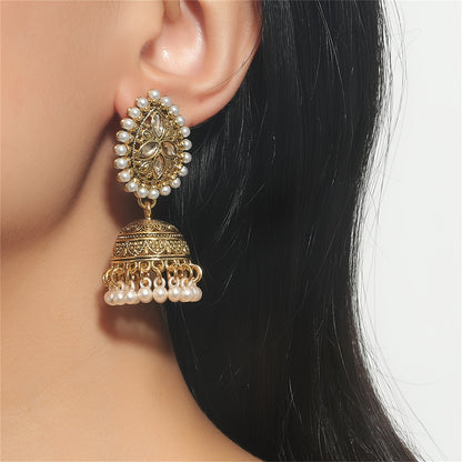 Stunning Bollywood-Inspired Drop Earrings - Women Jewelry - Retro Flower and Lantern Design, Golden or Silvery Finish, Daily Outfit and Party Accessories with Unique Style