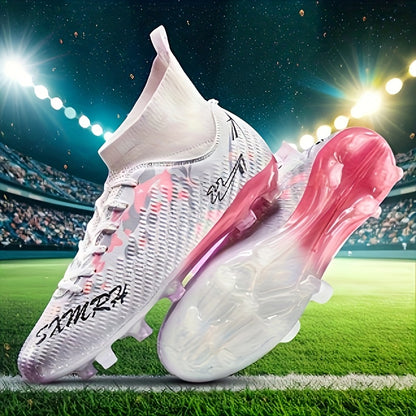 Men's Football Cleats - Lightweight Breathable Training & Match Soccer Shoes with Turf/Ground Studs, Pink/Black/White Color Options, PU Upper & Rubber Sole for All-Season Indoor/ Play, Lace-Up Clekets, Soccer Boots, Soccer Cl