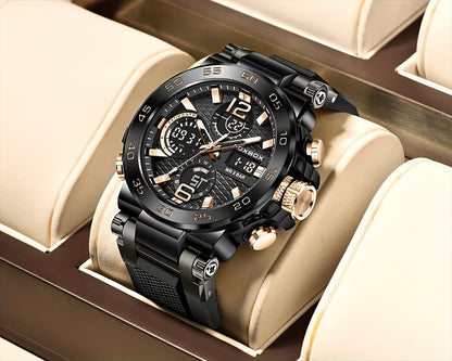Men's Sports Watch, Waterproof Dual Display Digital Quartz Watch, Alarm Clock Chronograph Multifunction Luminous Watch, Ideal choice for Gifts