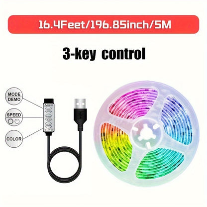 1 Set RGB 5050 LED Strip Lights, 3 Key Remote Control, 5V USB LED Strip Flexible Ribbon Diode Strap, For TV Backlight Room Decoration, Night Light For Party Use