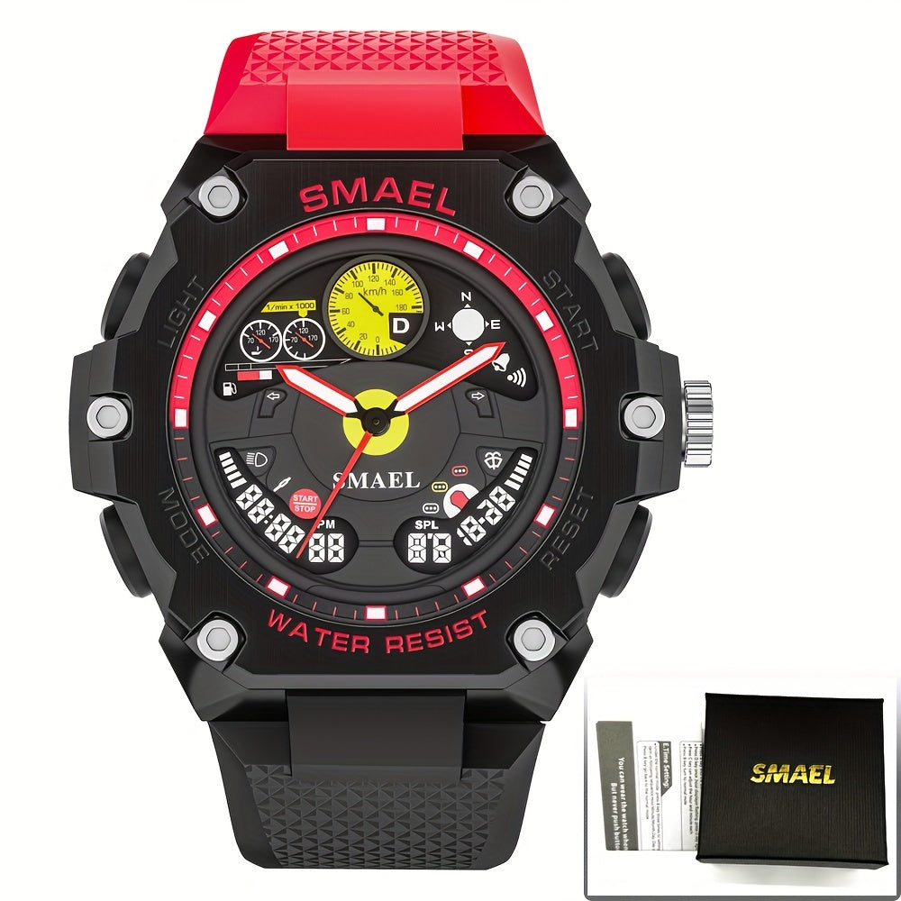SMAEL Racing Dashboard Design Outdoor Sports Watch - LED Stopwatch Quartz - For Men & Women - Suitable for Sports & Outdoor Activities - Perfect Gift for Adventurers & Sports Enthusiasts
