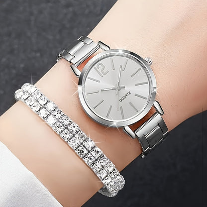Six Elegant Ladies Quartz Watches And Bracelet Suits-Round Zinc Alloy Case, Stainless Steel Strap, Casual Round Simulation Dial with Steel Band, Shock-Proof Movement