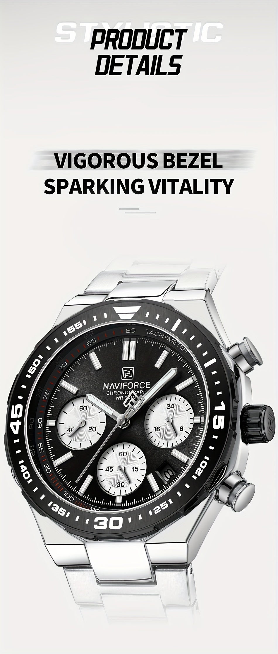 NAVIFORCE Men'S Luxury Business Watch, Multi-function Chronograph Waterproof Men Watches, 24/12 Hour date Display Man Wristwatch, Men Gift