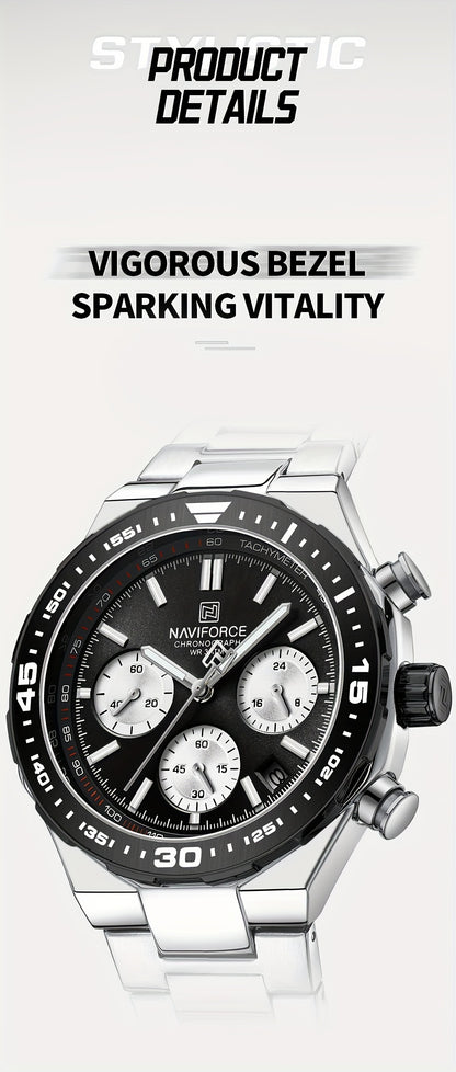 NAVIFORCE Men'S Luxury Business Watch, Multi-function Chronograph Waterproof Men Watches, 24/12 Hour date Display Man Wristwatch, Men Gift