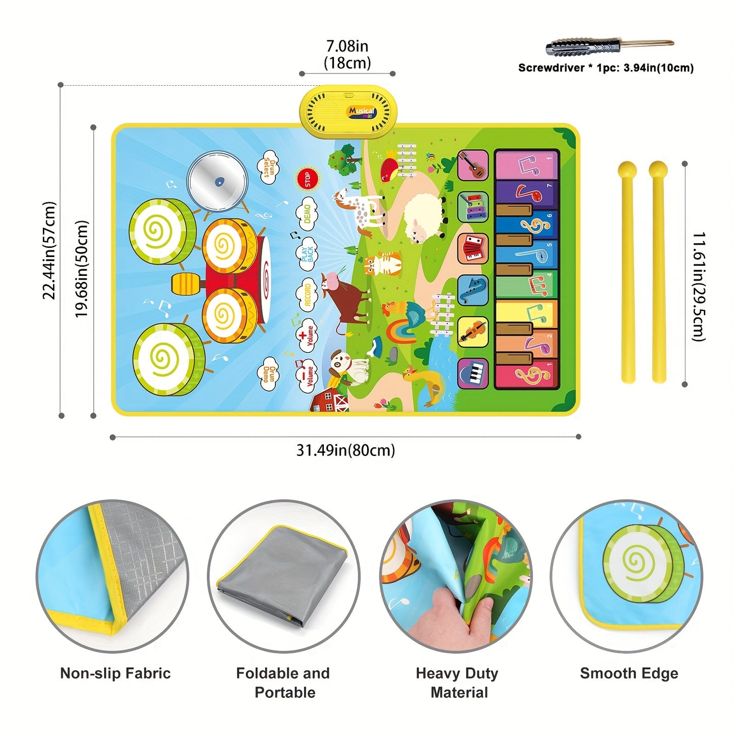 Musical Toys With 8 Animal Sounds, Musical Mat With Piano Keyboard & Drum Set With 2 Sticks, 3 Instrument Sounds/13 Demo, Interactive Toy, Birthday/Christmas Gifts, Gaming Gift