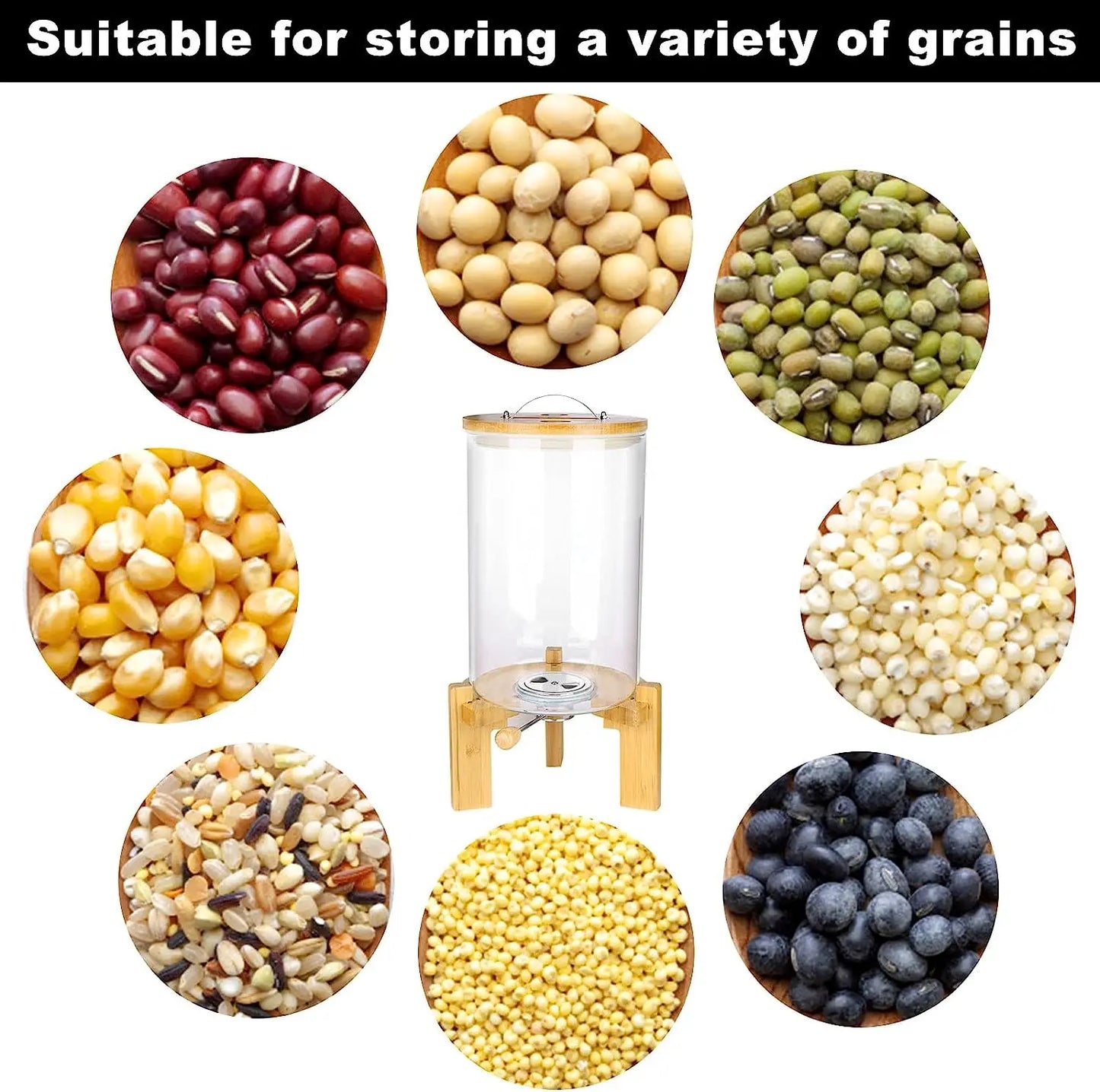 Wonder 5L 8L Airtight Automatic Glass Rice Dispenser Spout Measuring Cup with Wooden Lid Modern for Kitchen Pantry Food Storage