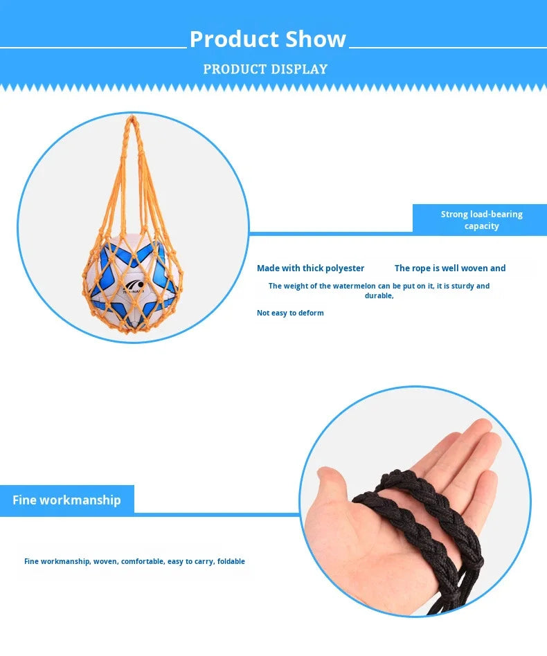 Bold Single Acrylic Net Bag for Football Volleyball Basketball Black/Orange Printed Logo Ball Pocket Long-term Spot General Use