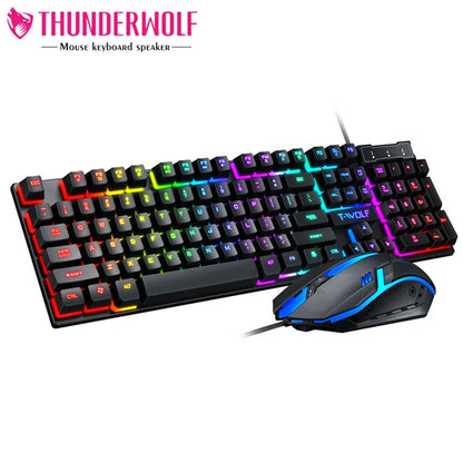 T-WOLF TF200 Arabic Spanish Gaming Wired Keyboard and Mouse Combo Computer 104key rainbow Backlight Keyboard Set for PC Desktop
