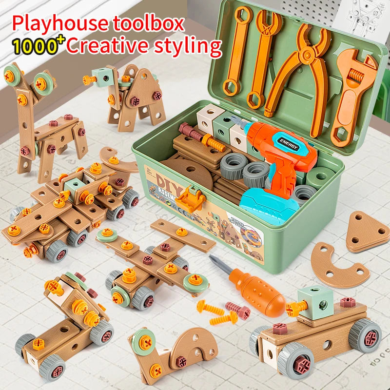 Kids DIY Play House Toolbox Toy Set Simulation Assembly Disassembly Electric Toy Screw Drill Repair Tool Educational Puzzle Toy