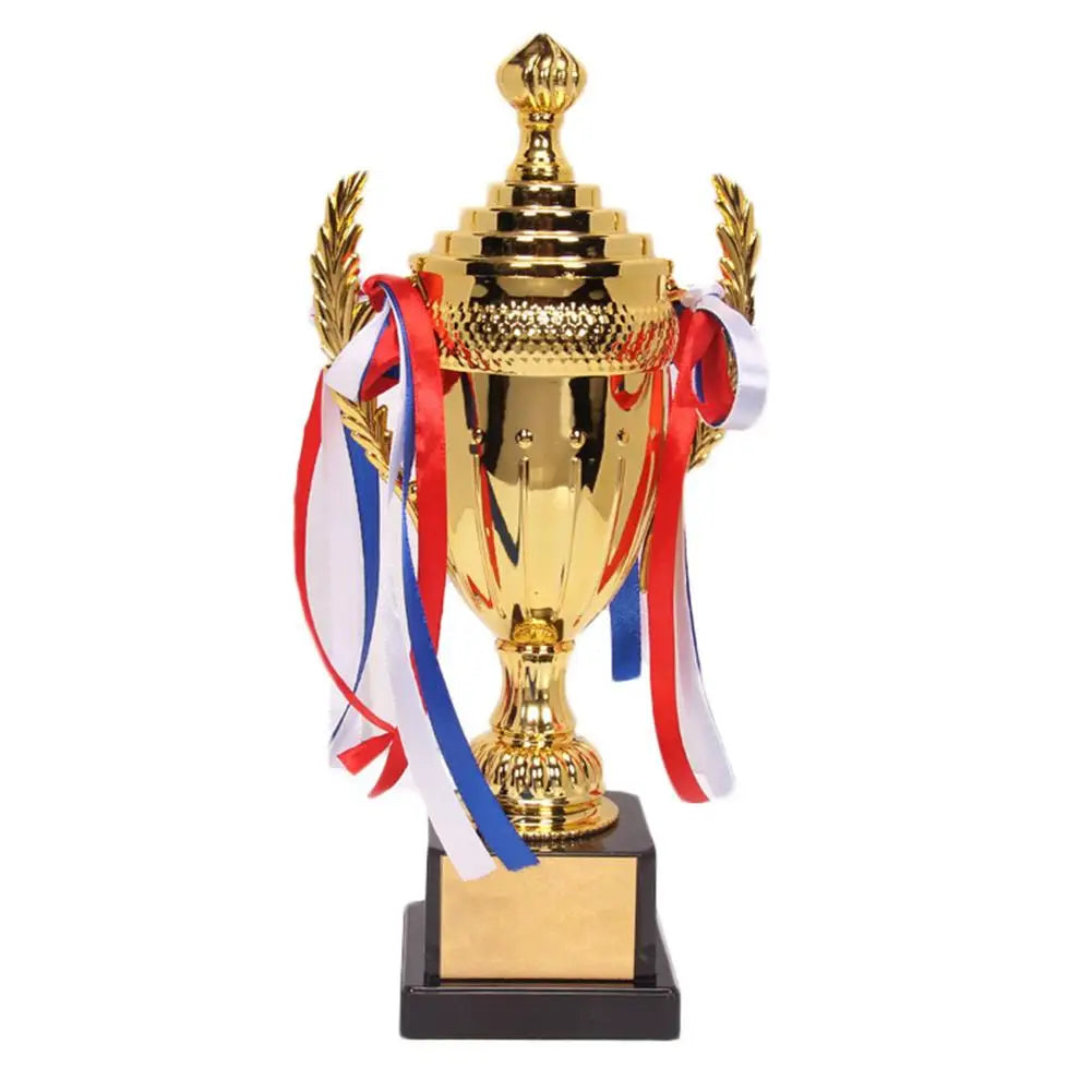 Large Gold Trophy Cup Trophy Colorful Ribbon Gold Award For Sports Tournaments Competitions Soccer Football League Match