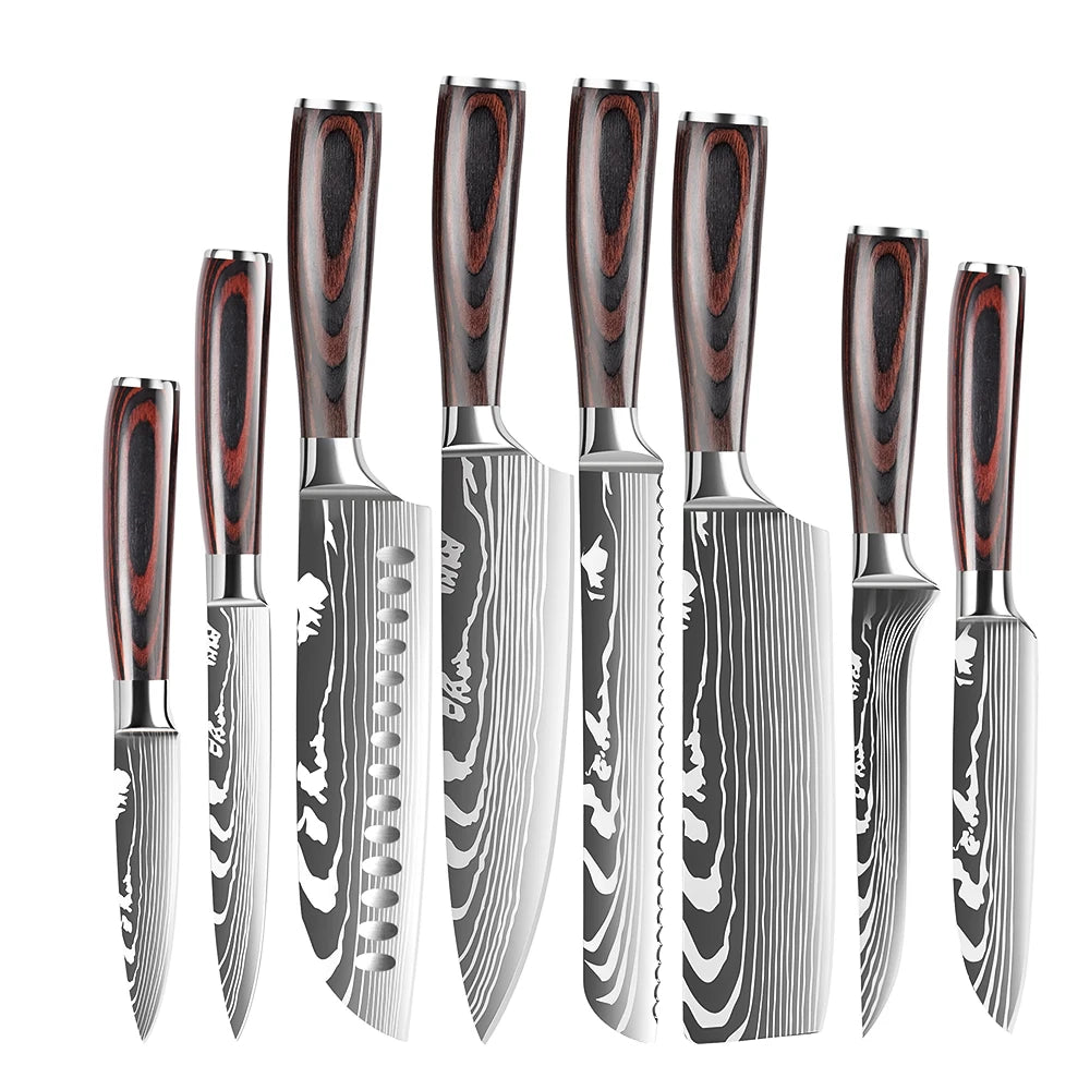 IOKO Chef Slicing Sushi Steak Santoku Knife Pakka Wood Handle Japanese Style Kitchen Knife Set