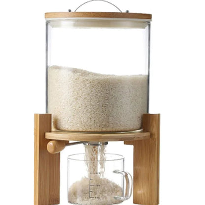 Kitchen Organization 5L/8 Glass Container Rice Dispenser with Stainless Steel Tap Airtight Lid and Wooden Stand