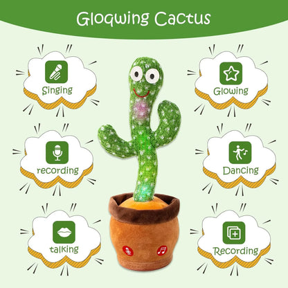 32cm Talking Cactus Plush Toy with LED Light, Voice Repeating Soft Stuffed Doll, PP Cotton Filled, Birthday Gift