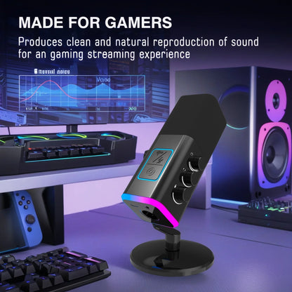 WM13 Dynamic Wired Desktop Microphone USB/XLR RGB Multi-Colour Lights Noise Cancelling 192kHz/24bit for Podcast Recording Gaming