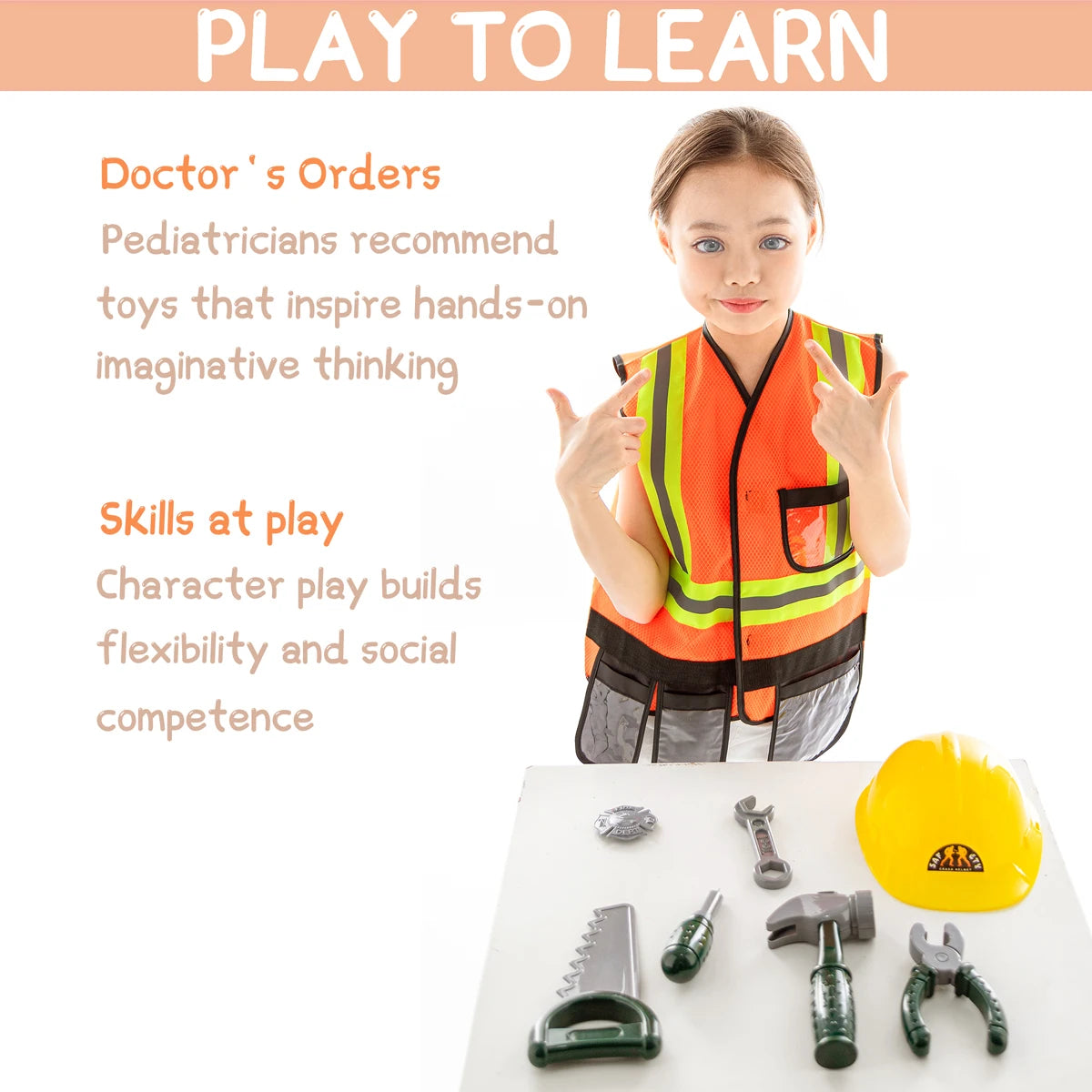 Construction Worker Costume Kids Role Play Dress up Set for 3 4 5 6 7 Years Toddlers Girls Boys Toys