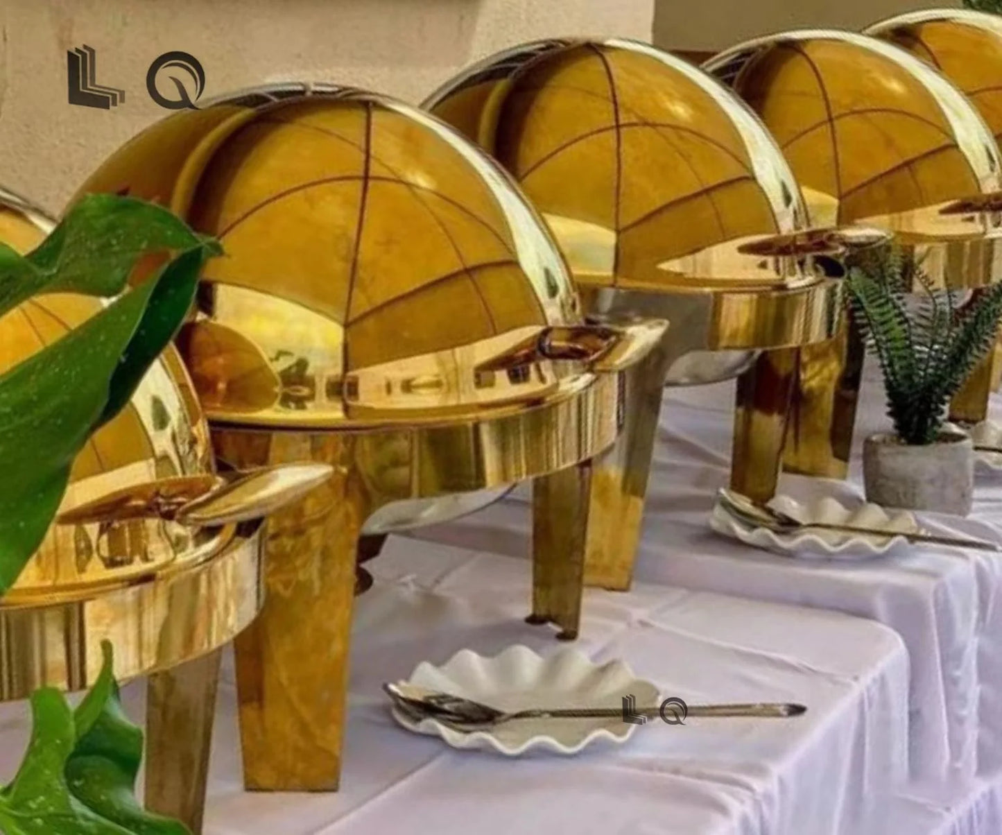 European 6L Kitchen Round Roll Top Gold Buffet Chafing Dish Hotel Chafer for Catering Stainless Steel Food Warmer