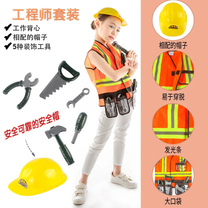 Construction Worker Costume Kids Role Play Dress up Set for 3 4 5 6 7 Years Toddlers Girls Boys Toys