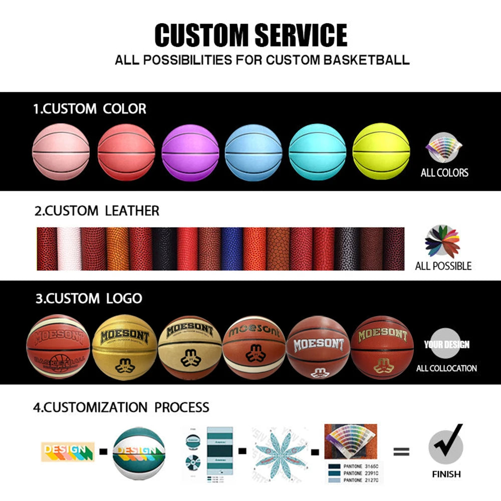 High Quality Custom Basketball for Indoor and Outdoor Training Sizes 3 5 6 4 7 with PU Cover and Logo