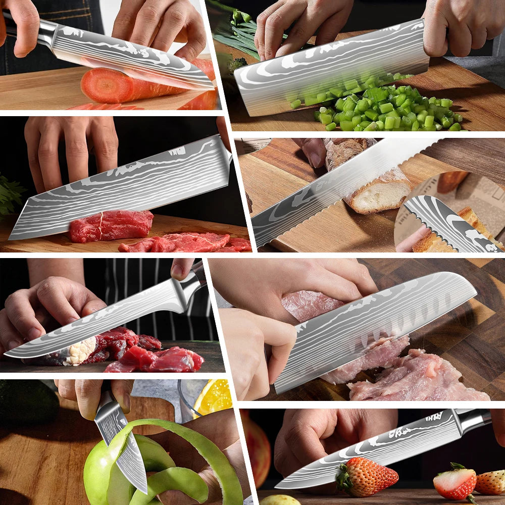 IOKO Chef Slicing Sushi Steak Santoku Knife Pakka Wood Handle Japanese Style Kitchen Knife Set