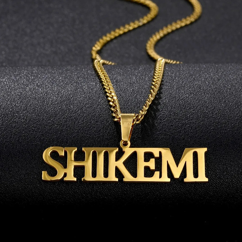 Customized Name Necklace Personalized Stainless Steel Gold Plated Nameplate Jewelry for Men Women Cuban Link Chain Necklaces