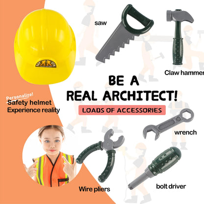 Construction Worker Costume Kids Role Play Dress up Set for 3 4 5 6 7 Years Toddlers Girls Boys Toys