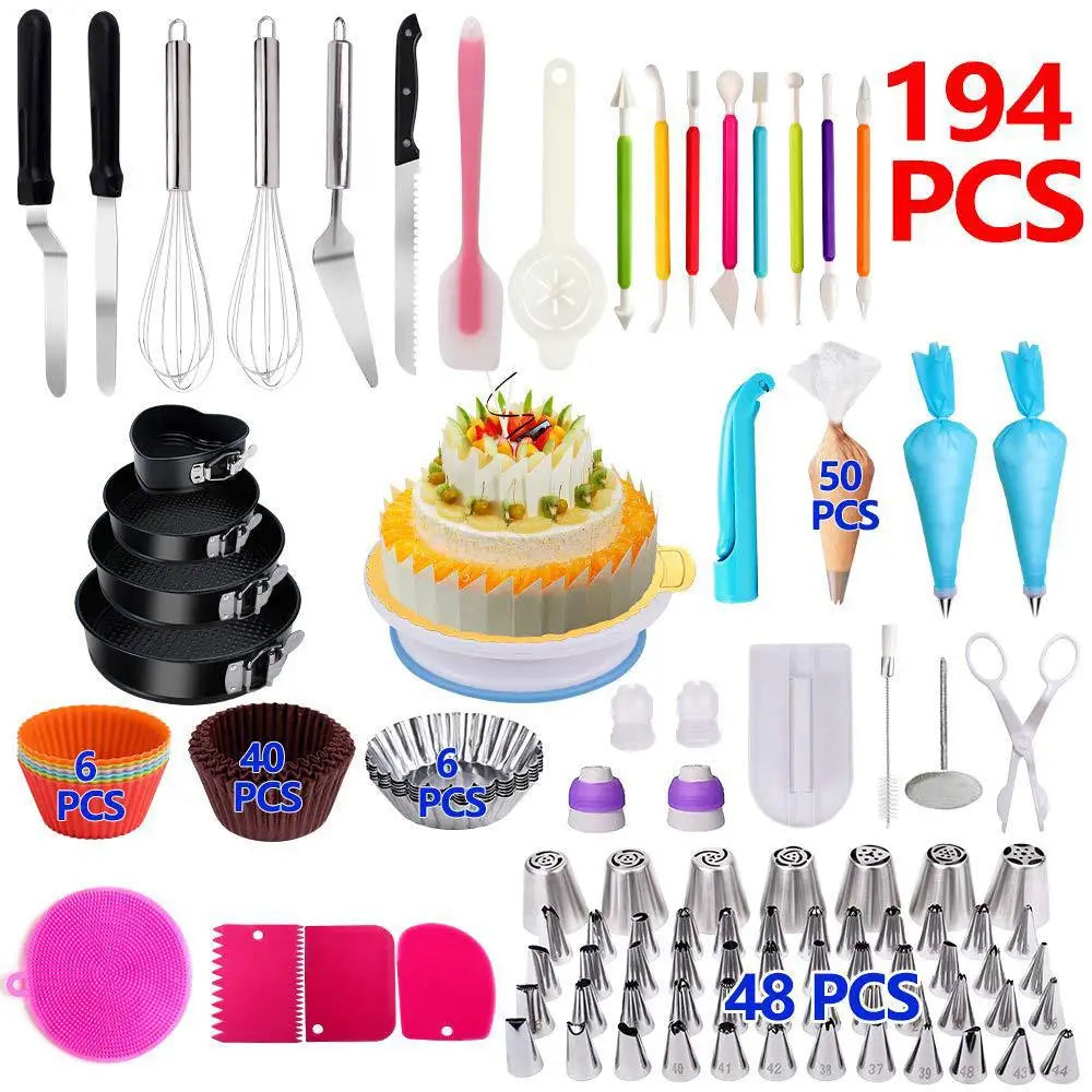 Kitchen Accessories Cake Decorating Supplies Turntable Tools Icing Nozzles Cake Decor Kit Baking Pastry Tools Silicone Spatula