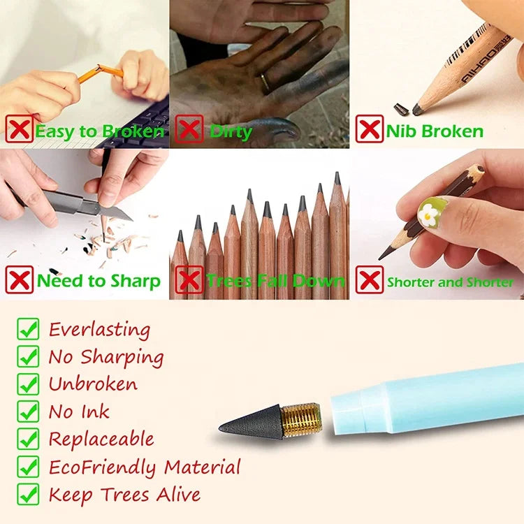 New Unlimited Technology Reusable Writing Inkless Pencil Everlasting Magic Pen Pencil 14 Pack in Stock