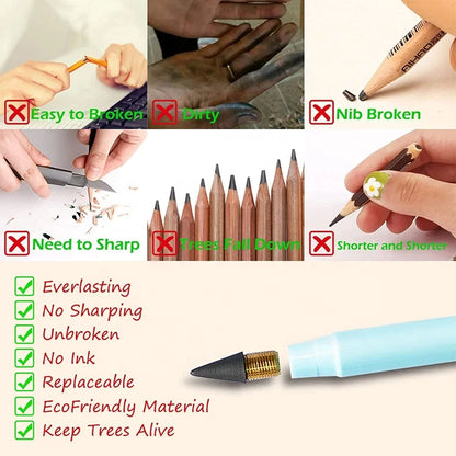 New Unlimited Technology Reusable Writing Inkless Pencil Everlasting Magic Pen Pencil 14 Pack in Stock