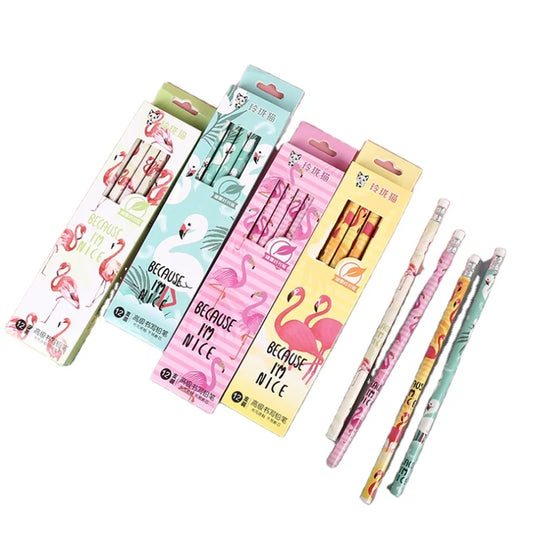 12pieces/pack Creative Cartoon Animal Soldier HB Rubber Head Wooden Pencil With Eraser Stationery School Material Papelaria