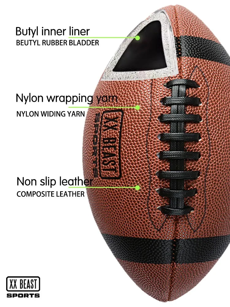 Xxbeast Foldable Portable Classic American Footballs Genuine No. 3 Butyl Bladder Wear-Resistant PU Flag Logo Style Non-Slip
