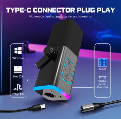 WM13 Dynamic Wired Desktop Microphone USB/XLR RGB Multi-Colour Lights Noise Cancelling 192kHz/24bit for Podcast Recording Gaming