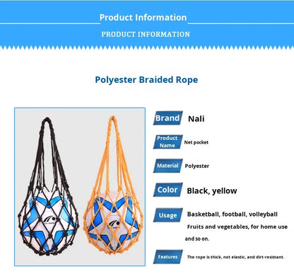 Bold Single Acrylic Net Bag for Football Volleyball Basketball Black/Orange Printed Logo Ball Pocket Long-term Spot General Use