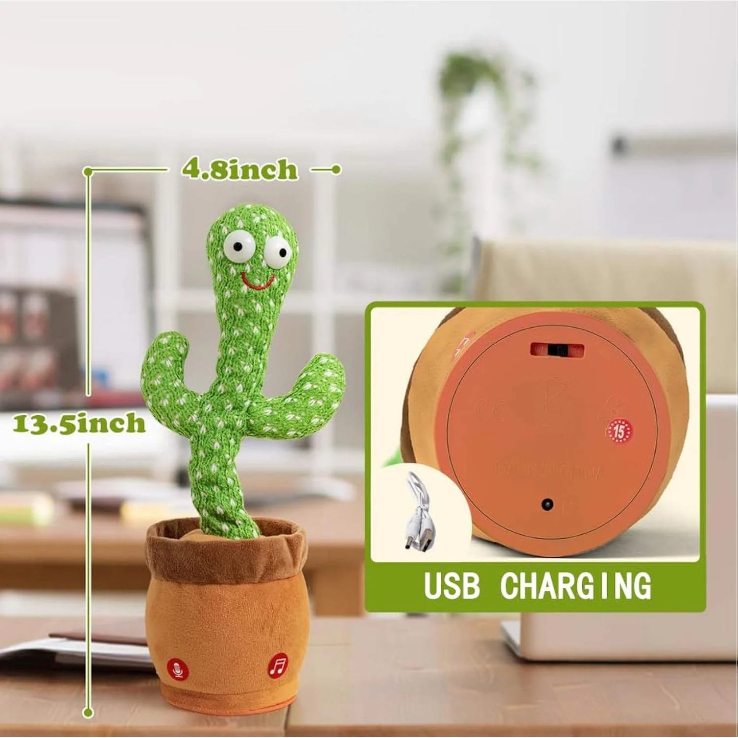 32cm Talking Cactus Plush Toy with LED Light, Voice Repeating Soft Stuffed Doll, PP Cotton Filled, Birthday Gift